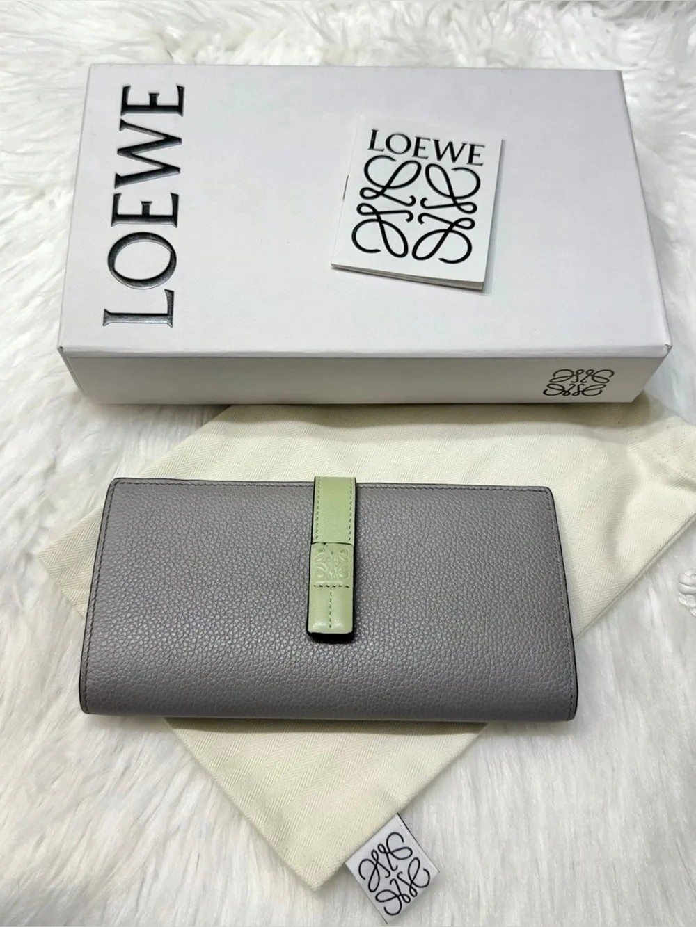 Loewe Anagram Pearl Gray Pale Green Vertical Bifold Wallet